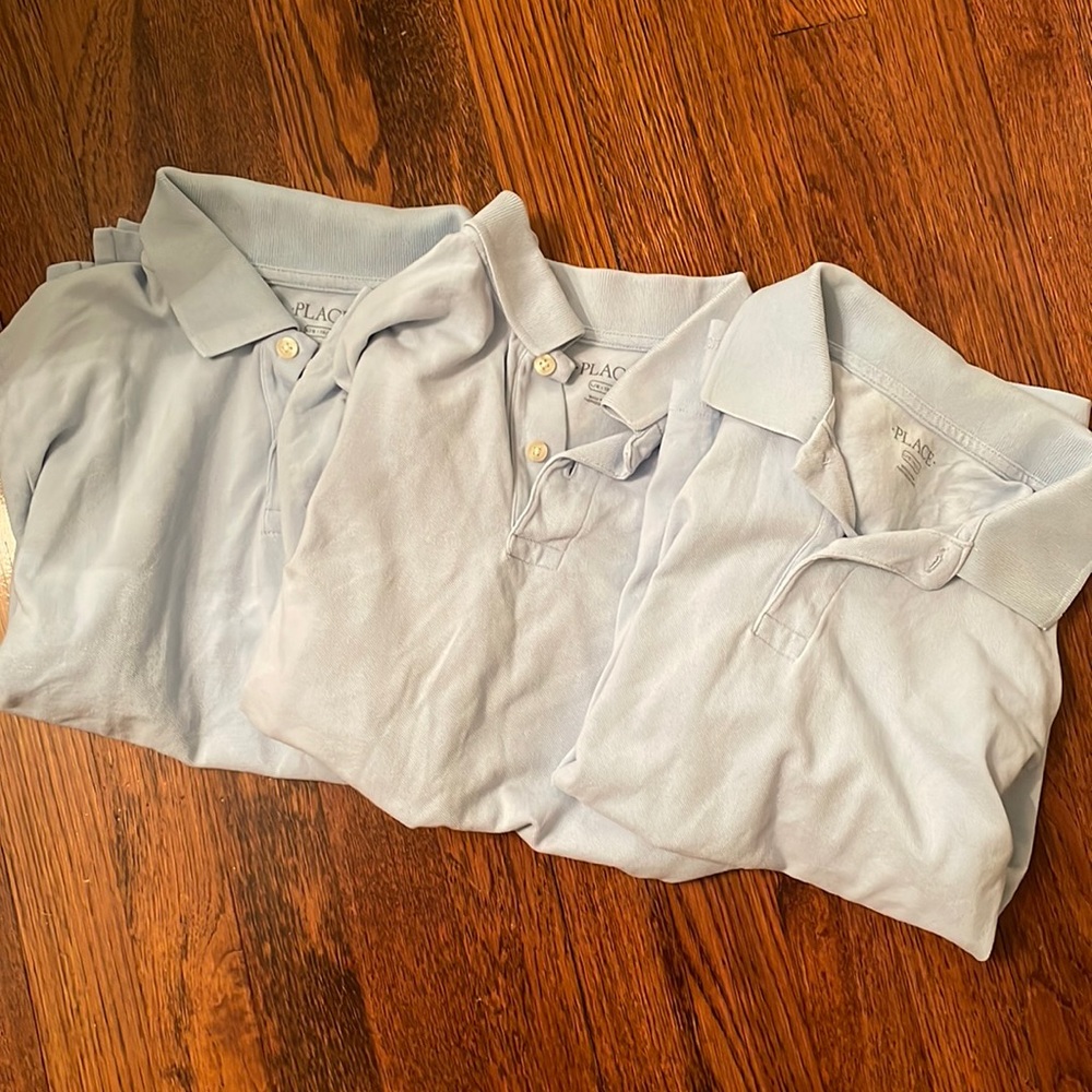 Size 10/12, Light blue uniform polos- bundle of 3